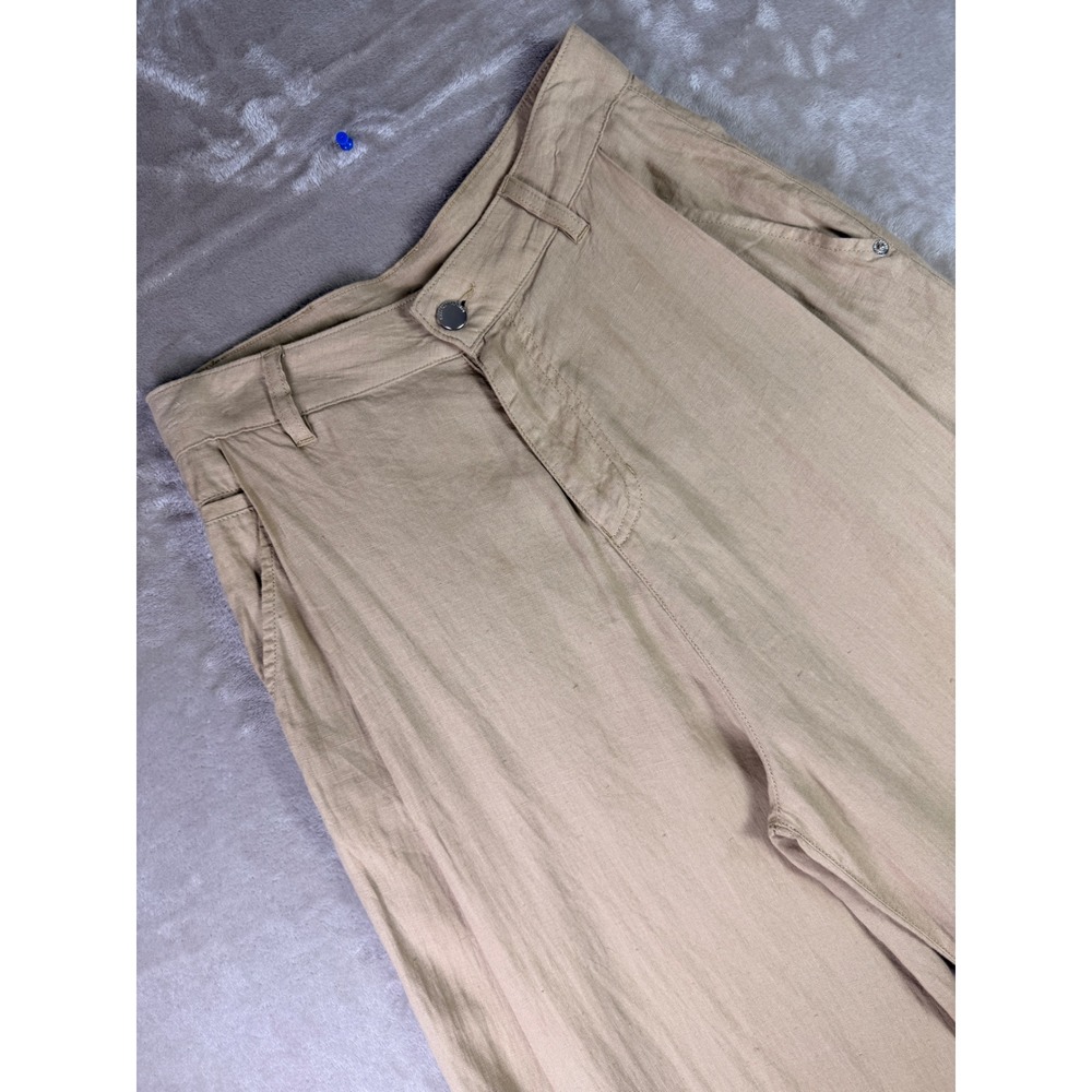 Emporio Armani Womens Size 26 Linen Beige High Waist Wide Leg Trousers Pants - Picture 4 of 12